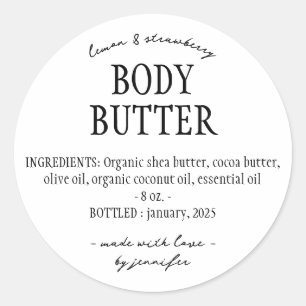 Sticker Rond Ingrédients de base pour beurre corporel fait mais