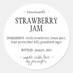 Sticker Rond Ingrédients de la Confiture de Fraises Maison