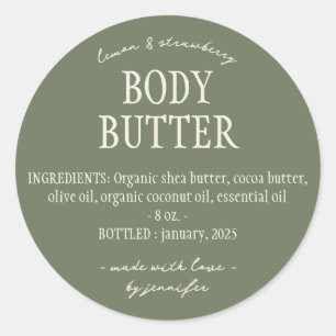 Sticker Rond Ingrédients du beurre corporel fait maison à la sa
