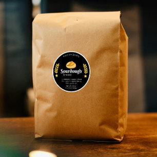 Sticker Rond Ingrédients pour pain au levain Minimaliste Noir