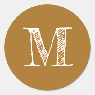 Sticker Rond Initial Monogramme Doré Moutarde