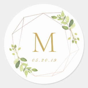 Sticker Rond Initiale de mariage de verdure et d'or