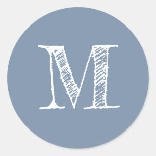 Sticker Rond Initiale Monogramme Bleu Ardoise