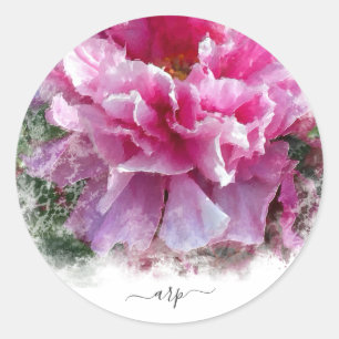 Sticker Rond *~* Initiale - Peony Floral Painting Round AR1
