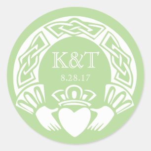 Sticker Rond Initiales Claddagh - Jade