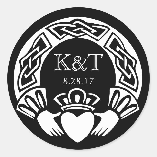 Sticker Rond Initiales Claddagh - Noir & Blanc (Devant)