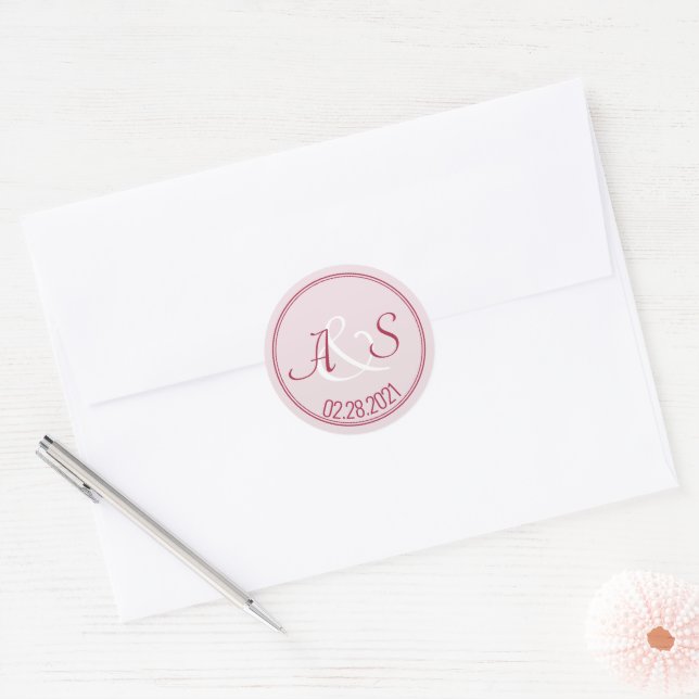 Sticker Rond Initiales Classiques Minimales mariages Date Bourg (Enveloppe)