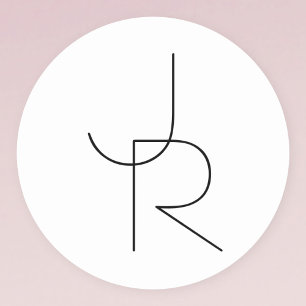 Sticker Rond Initiales de chevauchement modernes 2   Noir en bl