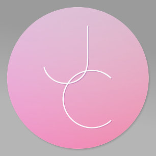 Sticker Rond Initiales de chevauchement modernes 2 Ombre rose