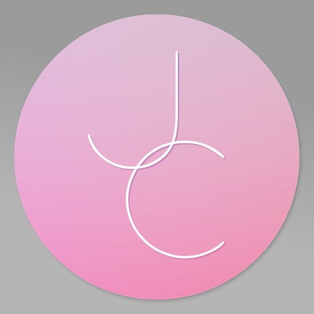 Sticker Rond Initiales de chevauchement modernes 2 | Ombre rose (Créateur téléchargé)