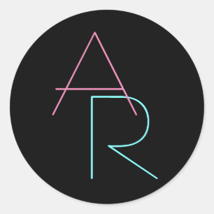 Sticker Rond Initiales de chevauchement modernes   Rose Turquoi