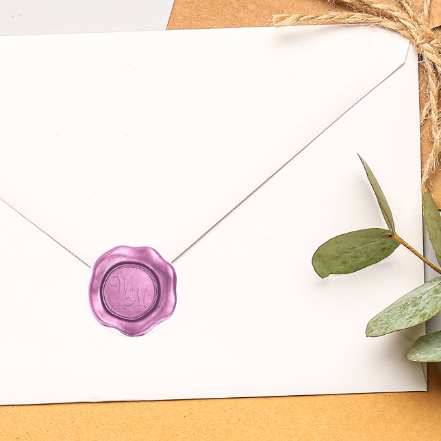 Sticker Rond Initiales de cire rose Faux Monogramme (Faux Pink Wax Initials Monogram Classic Round Sticker)