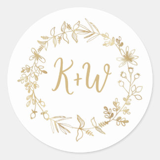 Sticker Rond Initiales de Faire-part de mariage de courge dorée