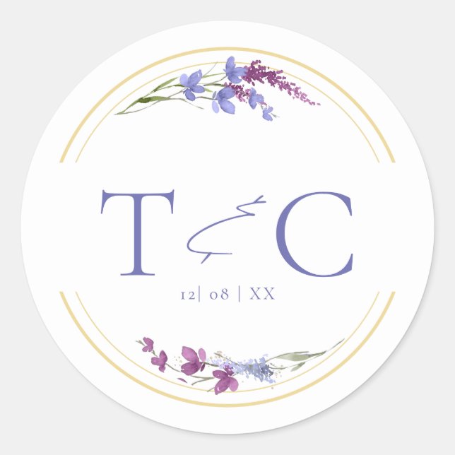Sticker Rond Initiales de l'aquarelle du Mariage fleur sauvage  (Devant)