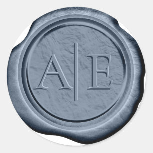 Sticker Rond Initiales de Mariage de cire Faux bleu foncé ID102