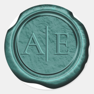 Sticker Rond Initiales de Mariage de cire Faux Emerald Gr ID881