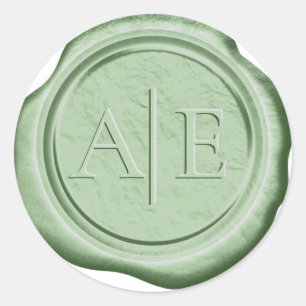 Sticker Rond Initiales de Mariage de cire Faux Moss Green ID956
