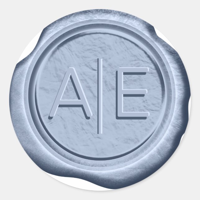 Sticker Rond Initiales de Mariage de sceau de cire Cadet Blue I (Devant)