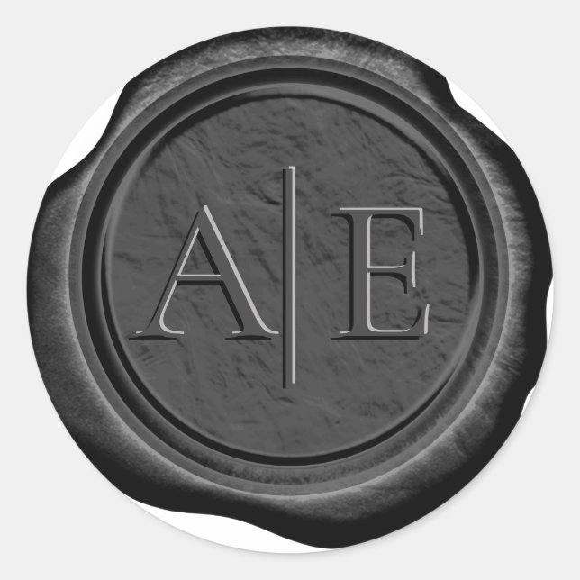 Sticker Rond Initiales de Mariage de sceau de cire Faux Black I (Devant)
