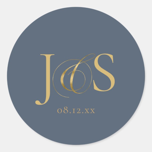 Sticker Rond Initiales de Mariage Elegance Simple ID1022 bleu (Devant)
