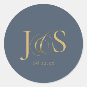 Sticker Rond Initiales de Mariage Elegance Simple ID1022 bleu