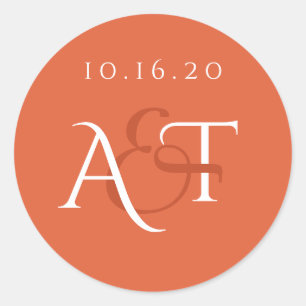 Sticker Rond Initiales de Mariage orange monogramme