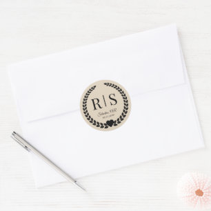 Sticker Rond Initiales de monogramme de mariage au sable chaud