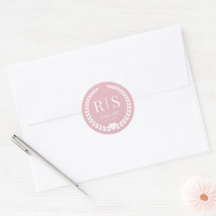 Sticker Rond Initiales de monogramme de mariage rose fardé