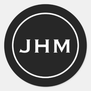 Sticker Rond Initiales de monogramme noir et blanc classique