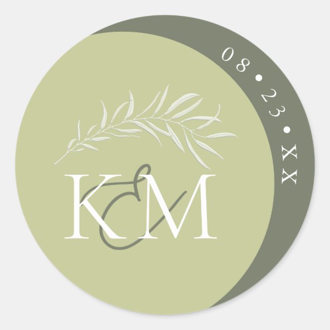 Sticker Rond Initiales du Mariage couleur vert ID901 (Devant)