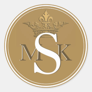 Sticker Rond Initiales du Monogramme d'or métallique de la Cour