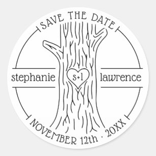 Sticker Rond Initiales du tronc d'arbre Mariage Rustique Enre