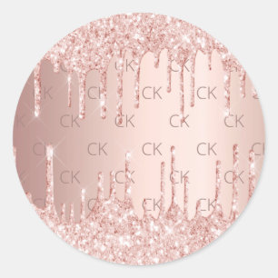 Sticker Rond Initiales en or rose monogramme parties scintillan