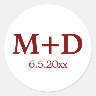 Sticker Rond Initiales et date minimalistes du couple rouge