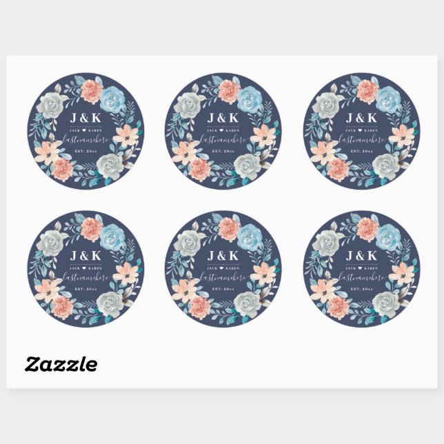Sticker Rond Initiales Florales Monogrammes Nom de famille pers (Feuille)