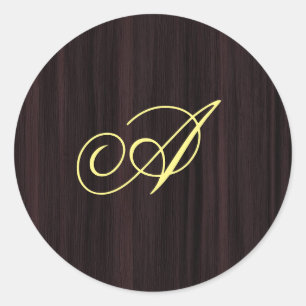 Sticker Rond Initiales manuscrites en bois Motif