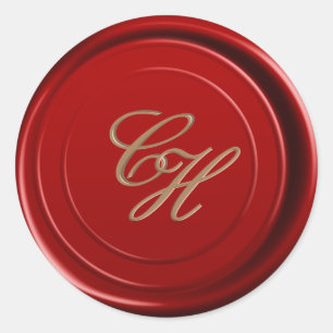 Sticker Rond Initiales Mariage de monogramme de cire rouge