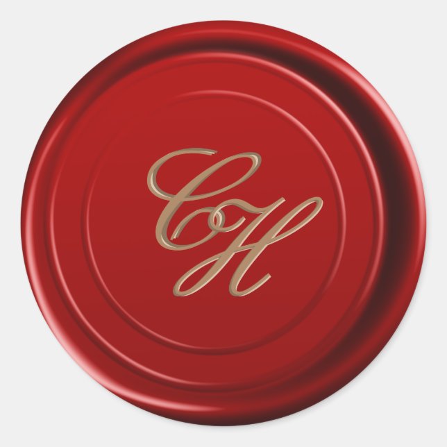 Sticker Rond Initiales Mariage de monogramme de cire rouge (Devant)