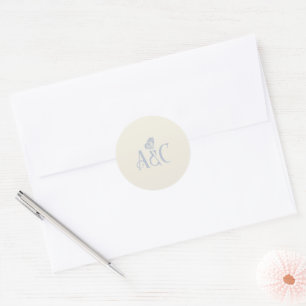 Sticker Rond Initiales mariages avec crème papillon et bleu