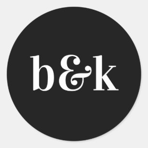 Sticker Rond Initiales minimalistes Monogrammes Mariage noir bl