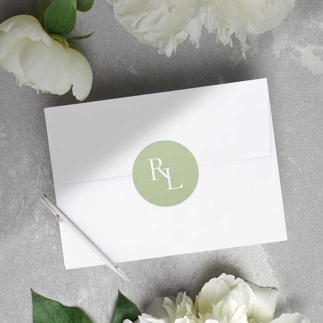 Sticker Rond Initiales minimes à deux Mariages vert doux (Créateur téléchargé)