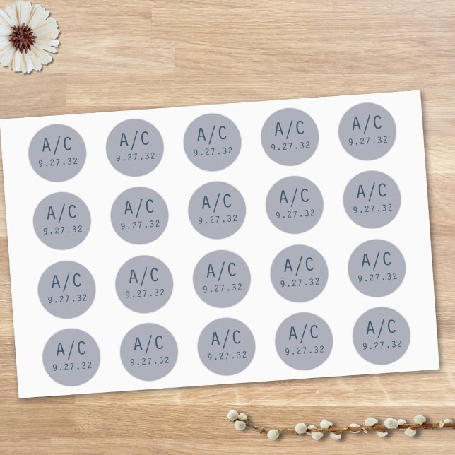 Sticker Rond Initiales modernes Abstraites de gris gris ardoise (Créateur téléchargé)