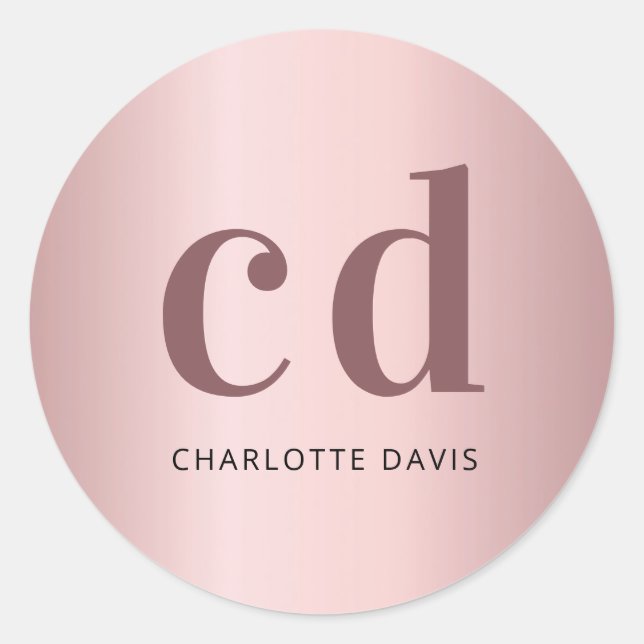 Sticker Rond Initiales monogramme rose poudré blush (Devant)