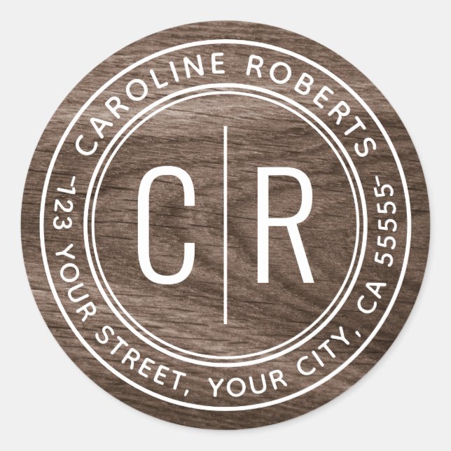 Sticker Rond Initiales monogrammes élégante adresse de retour d (Devant)