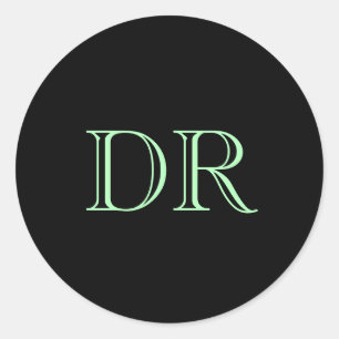 Sticker Rond Initiales personnalisées en vert noir minimaliste