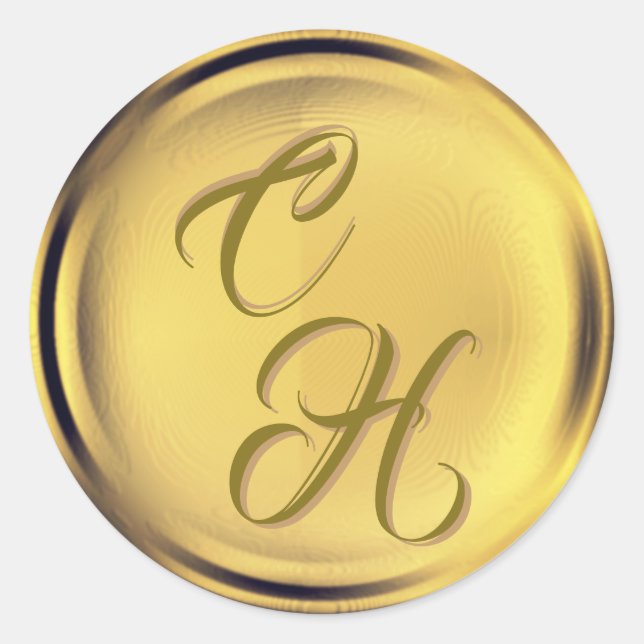 Sticker Rond Initiales personnalisées Gold Faux Sceau de cire (Devant)