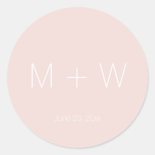 Sticker Rond Initiales rose pâle minimaliste Mariage Clas simpl