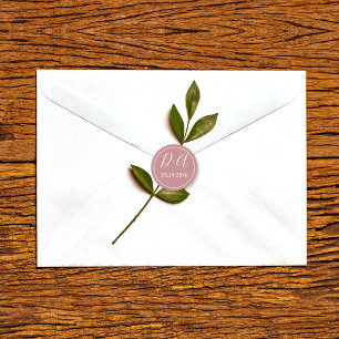 Sticker Rond Initiales simples et élégantes mariage rose poussi
