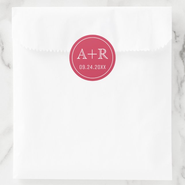 Sticker Rond Initiales simples et élégantes mariage rouge (Sac)