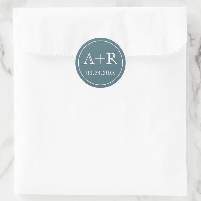 Sticker Rond Initiales simples et élégantes mariage turquoise (Sac)